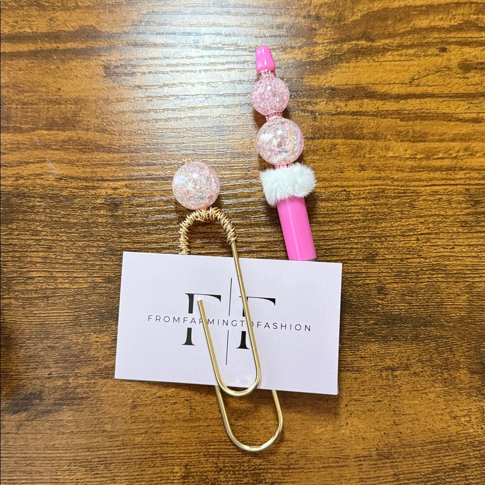 Elegant Pink and Gold Decorative Paperclip with matching Pen